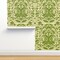 Green Yellow Nature Birds Victorian Summer Damask Olive Baroque Chinoiserie Rococo Art Nouveau Large Scale Custom Pre-pasted Wallpaper by Spoonflower Pre-Pasted Wallpaper 2FT Wide